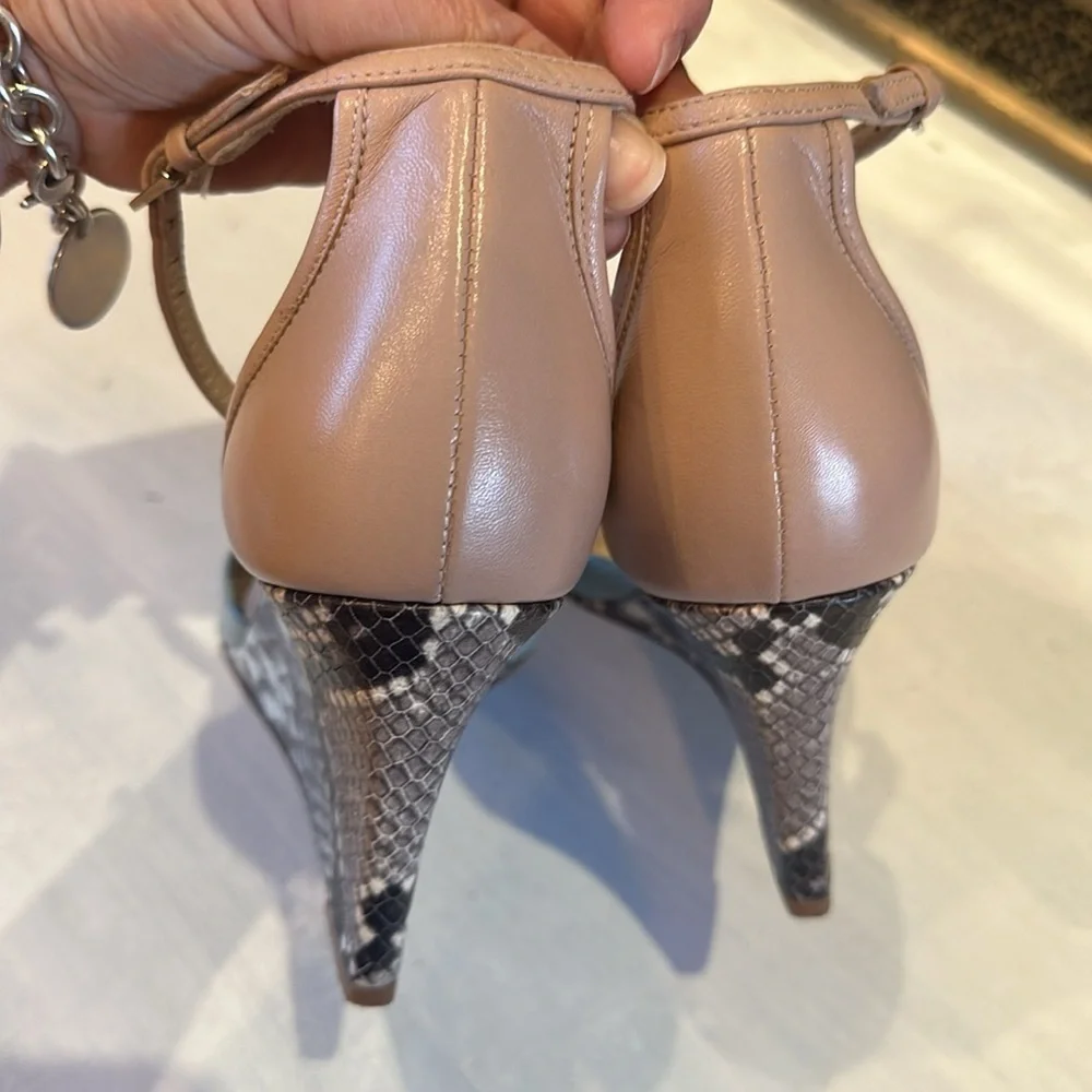L.K. Bennett Coco Eau De Nil Wedge Shoes Leather Made Spain Size 38.5 High Heels